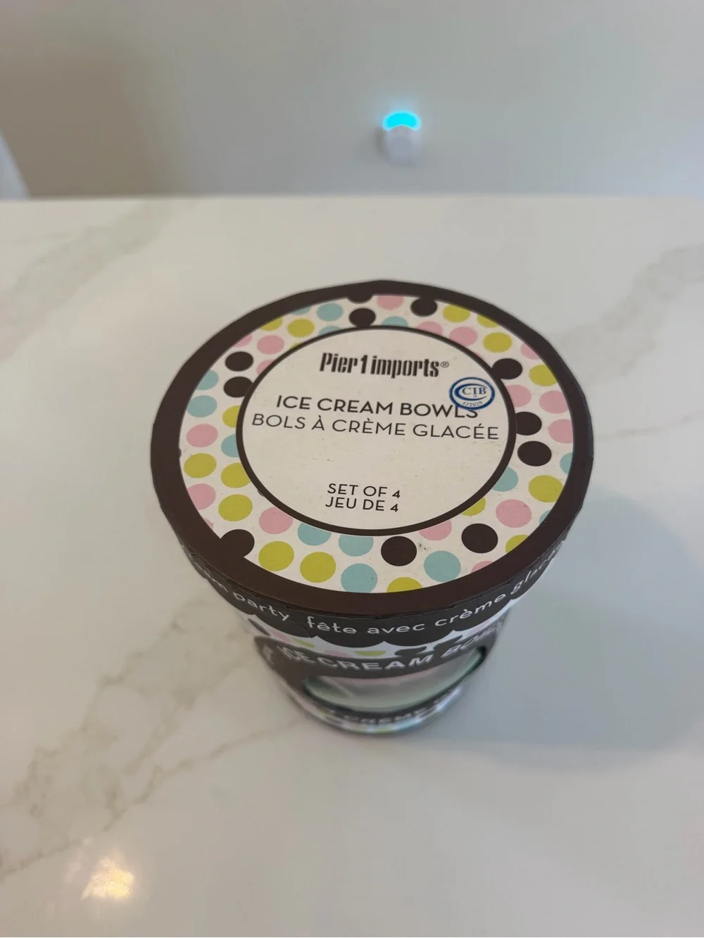 Pier One Ceramic Ice Cream Bowls, Set of 4, New In box, Multicolor, Collectible